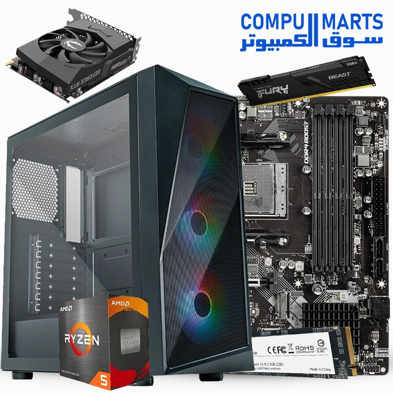  ALEXANDRE P 6 – Ryzen 5 5500 + RTX 3050 6GB SOLO – 16GB RAM – 256GB NVMe – B450M DDR4 – CMP 520 Case – Best Budget Gaming PC in Egypt 2025 – Runs Fortnite, GTA V, FC 25 Smoothly
