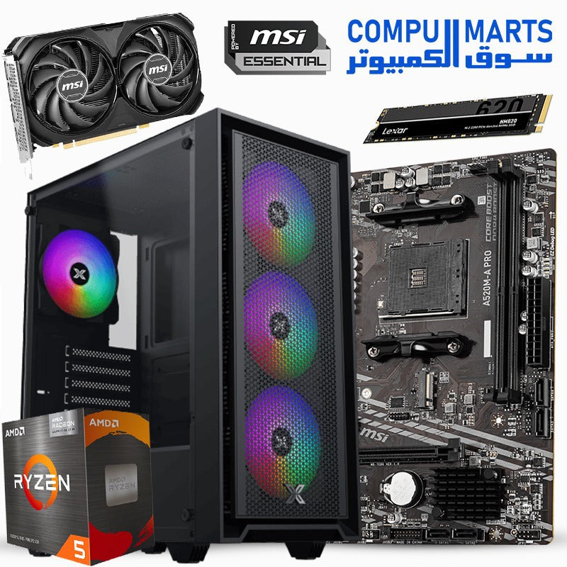 NINJA FLEX #2 - Ryzen 5 3600 - A520M - 16GB - 256GB - RTX 3050 / 4060 - 600W PSU - RGB Case  MSI Essential