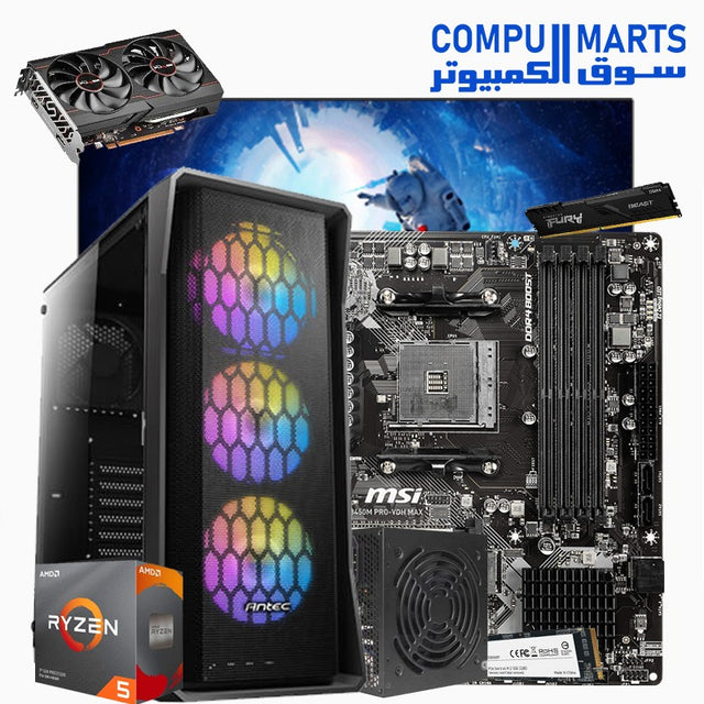 ALEXANDRE P 2 Budget Gaming PC – Ryzen 5 3600 + RX 7600 + 16GB RAM + 180Hz Monitor – Best Value Gaming Setup Egypt

