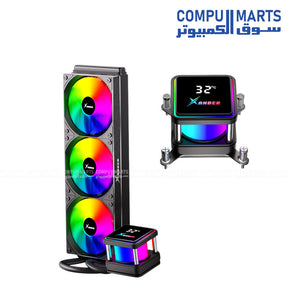 XANDER Waterwheel Digital 360 Black - White | AIO Liquid CPU Cooler with LCD Pump Head & 3×120mm ARGB PWM Fans egypt 