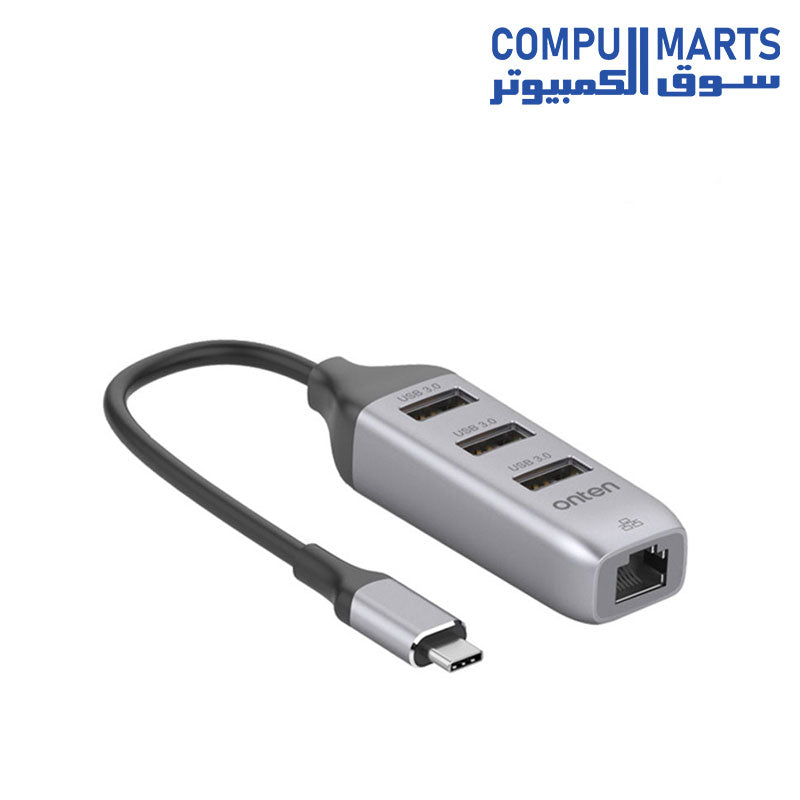 95118R-Hub-Onten-USB-C-to-3-USB-3.0-Hub-With-Gigabit-Ethernet-Adapter