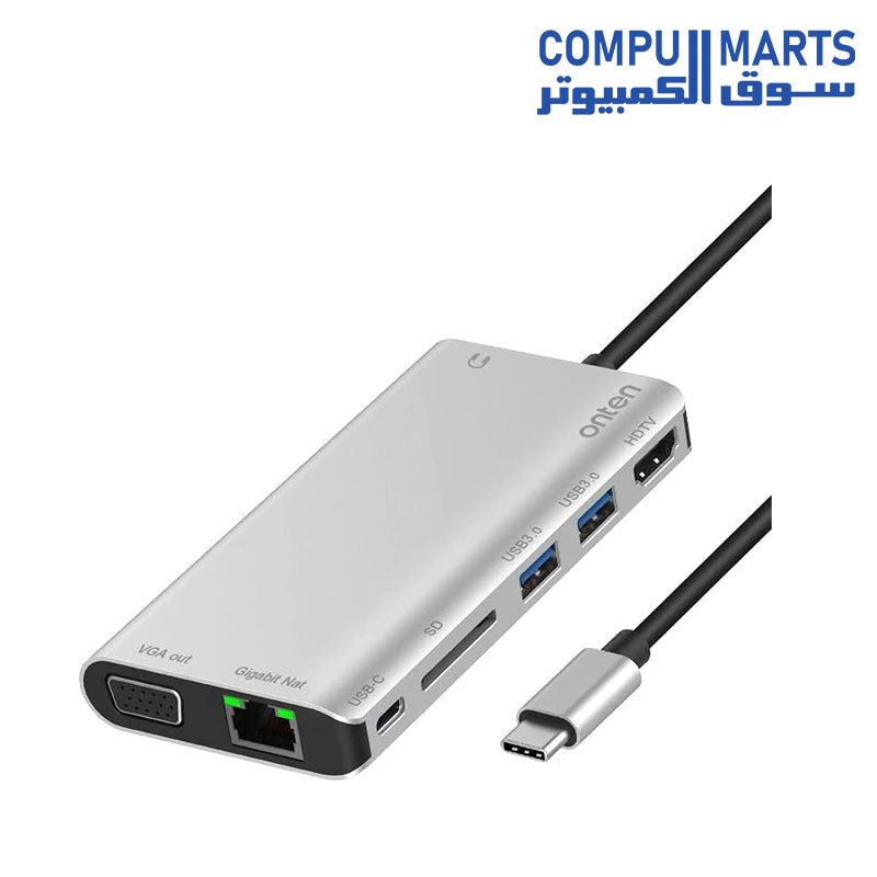 OT-9591B-HUB-Onten-USB-C-Hub-8-in-1-Type-C-Hub-Adapter-with-1Gbps-Ethernet-4K-HDMI-VGA-PD-Charging-2-USB3.0-3.55mm-Audio-SD-Card-Reader