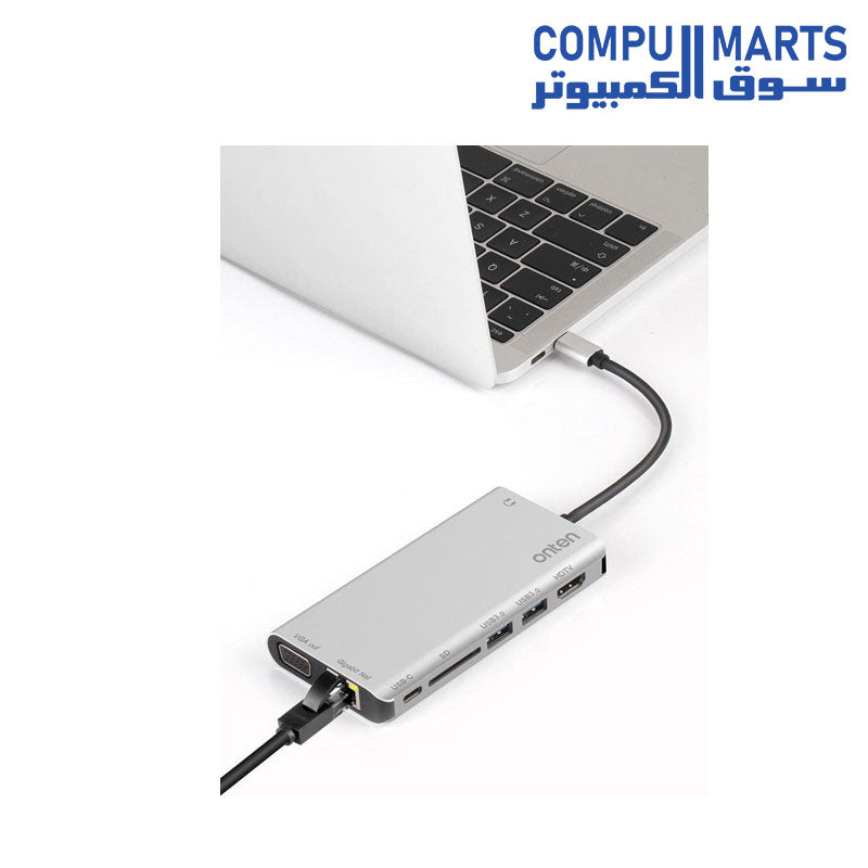 OT-9591B-HUB-Onten-USB-C-Hub-8-in-1-Type-C-Hub-Adapter-with-1Gbps-Ethernet-4K-HDMI-VGA-PD-Charging-2-USB3.0-3.55mm-Audio-SD-Card-Reader