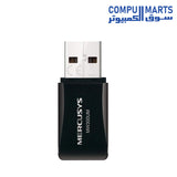 MERCUSYS MW300UM N300 Wireless Mini USB Adapter with up to 300Mbps Wi-Fi connectivity for PC and laptop users in Egypt, compatible with Windows 10, 8.1, 8, 7, and XP