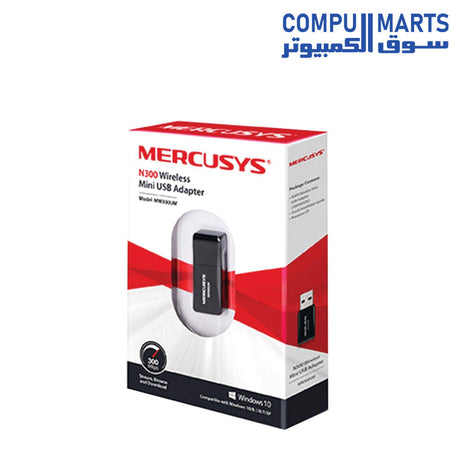 MW300UM wireless network adapter with USB interface, black finish, portable design, and support for Windows operating systems available from Compumarts