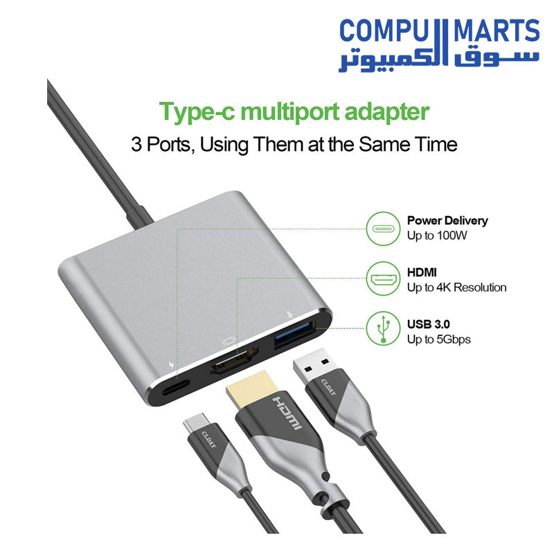 USB C to HDMI Adapter, USB 3.1 Type C Hub to Digital AV Multiport Adapter  with 4K Output, USB 3.0 Port/Charging Port Compatible  Chromebook/MacBook/iMac/Samsung/Projector/Monitor/Yoga 